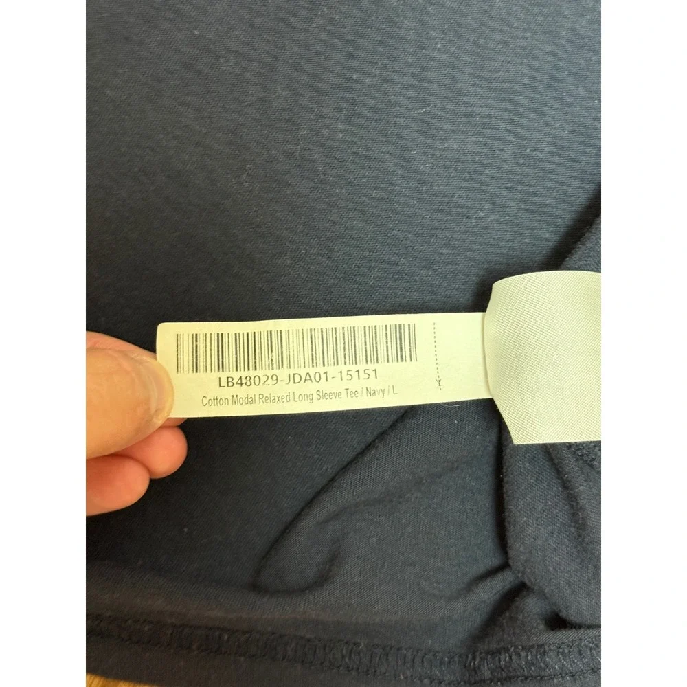 Quince Cotton Modal Relaxed Long Sleeve Tee Navy Blue Crew Neck Womens Large
